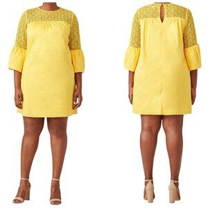 Draper James x ELOQUII Lace Yoke Bell Sleeve Shift Dress Yellow Size 18